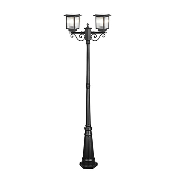 POLE LIGHT DECORATIVE OUTDOOR 2 WAY SOLAR 3W LED CCT OR E27*2 BLACK FINISHED