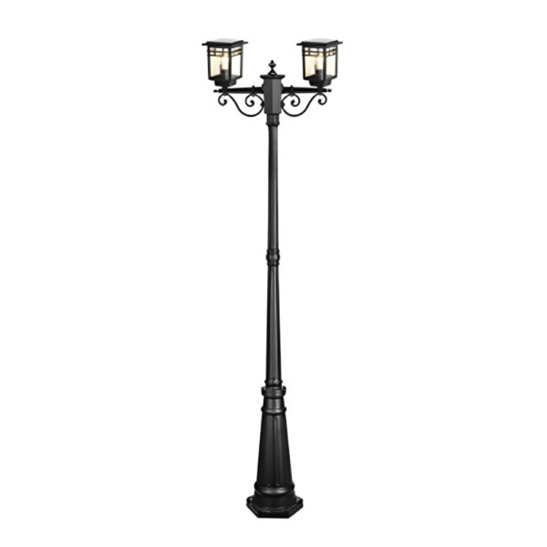 POLE LIGHT OUTDOOR DECORATIVE 2 WAY SOLAR 3W LED CCT OR E27*2  BLACK FINISHED