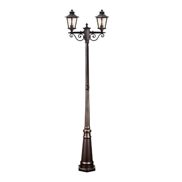 POLE OUTDOOR DECORATIVE LAMP 2 WAY SOLAR 3W LED CCT OR E27*2 COFFEE FINISHED